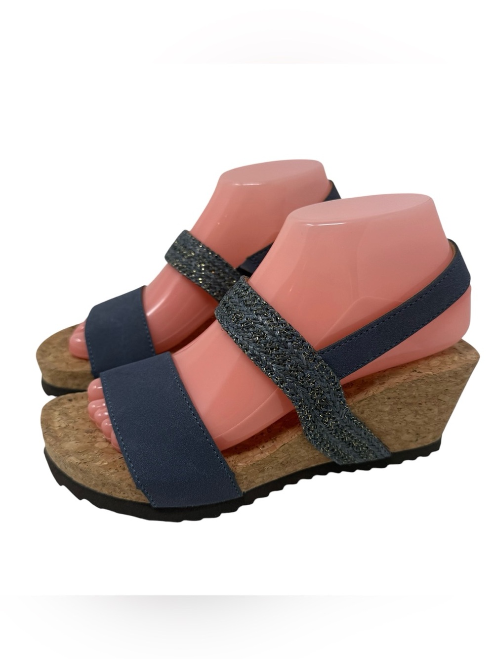 Muk Luks Women's Size 7  Wedge Sandals Wendy Navy Blue NWT